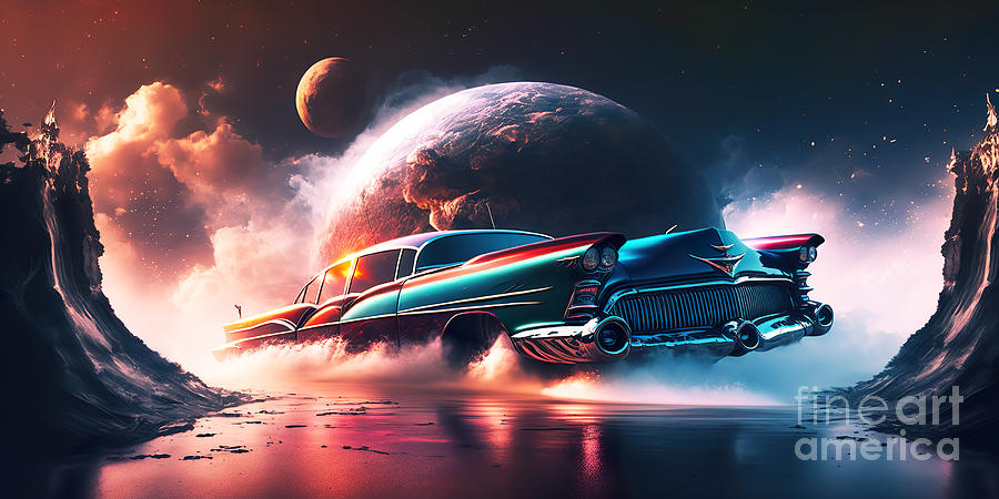 Speeding oldtimer Cadillac #9 Digital Art by Odon Czintos