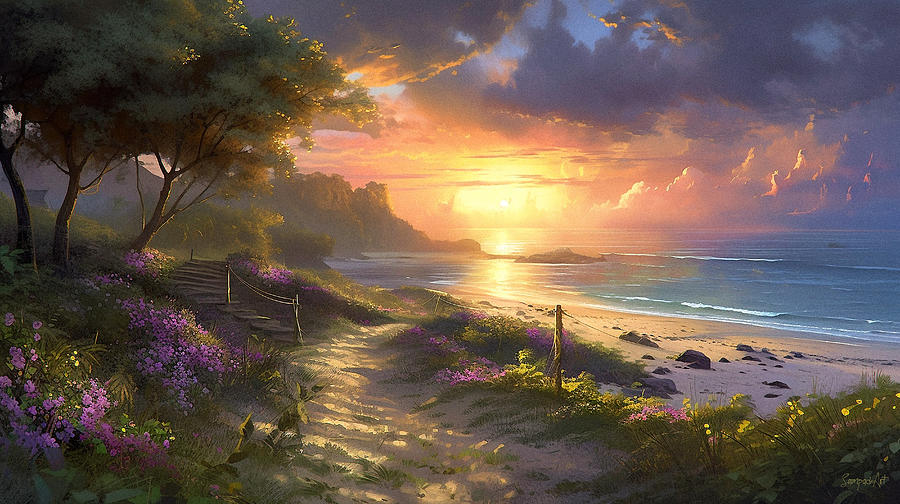 Sunset at Beach Digital Art by SampadArt Gallery - Fine Art America