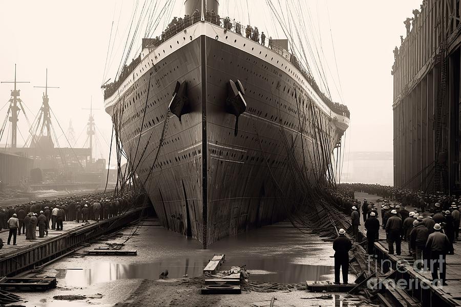 Titanic in construction site vintage photo #9 Digital Art by Benny Marty