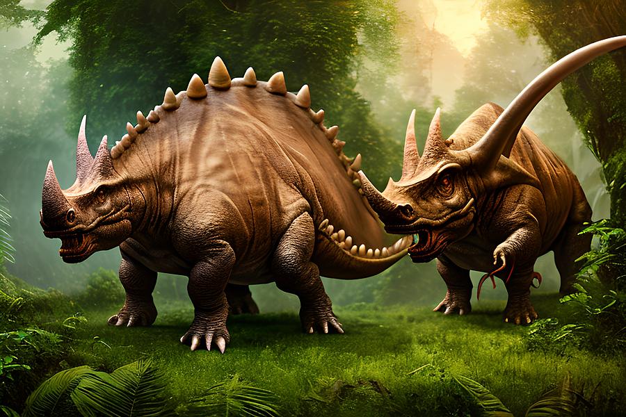 Triceratops Dinosaur Generative Ai Illustration Digital Art By