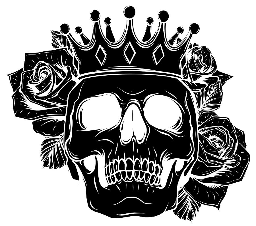 Vector illustration human death skull in crown with roses Digital Art ...