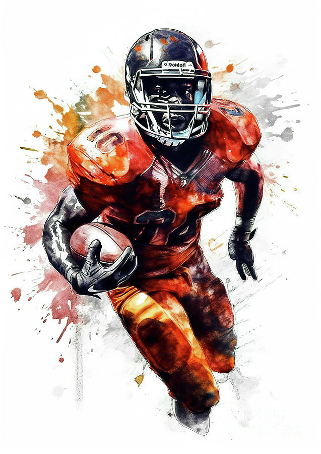 Watercolor abstract representation of American football.  #9 Digital Art by Odon Czintos