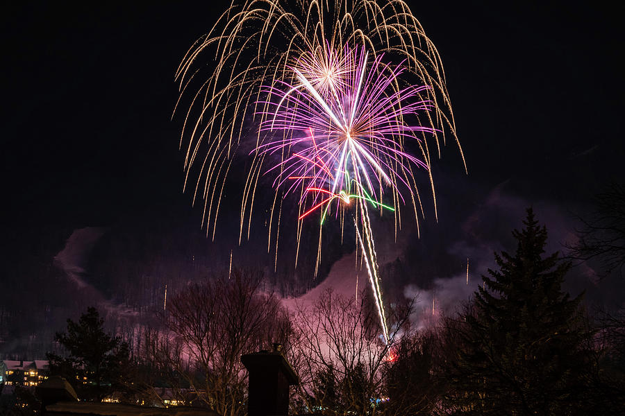 Winter Ski Resort Fireworks #9 Photograph by Chad Dikun