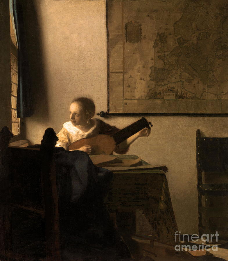 Woman with a Lute #9 Painting by Johannes Vermeer