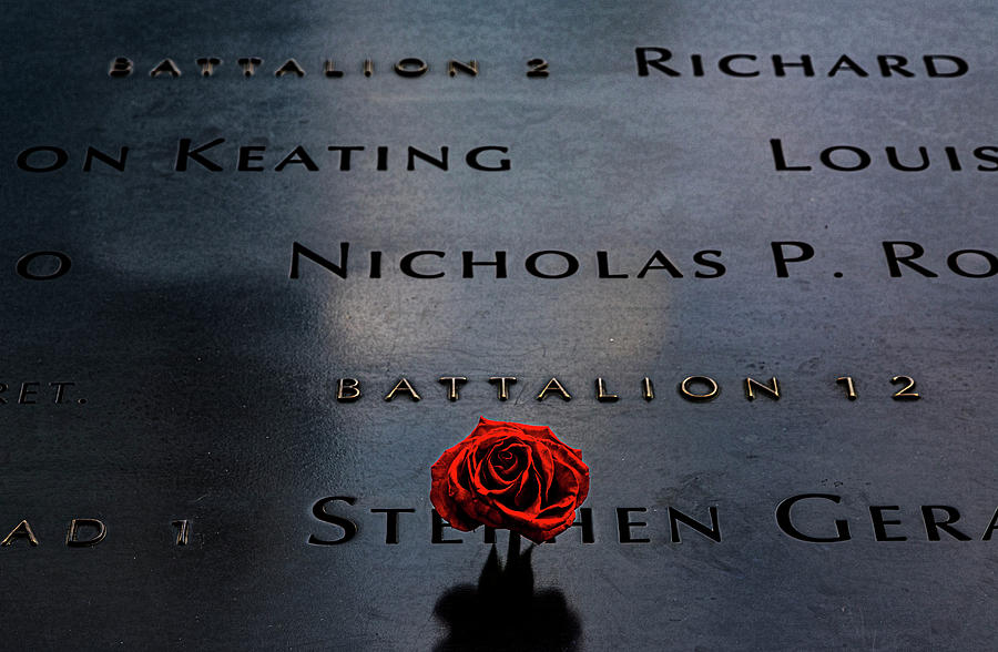 911 Memorial - Names And Rose Photograph