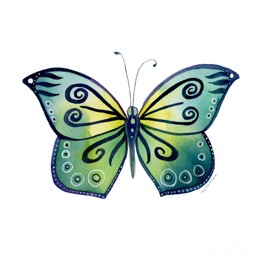 Butterfly Painting - 92 Teal Button Cap Butterfly by Amy Kirkpatrick