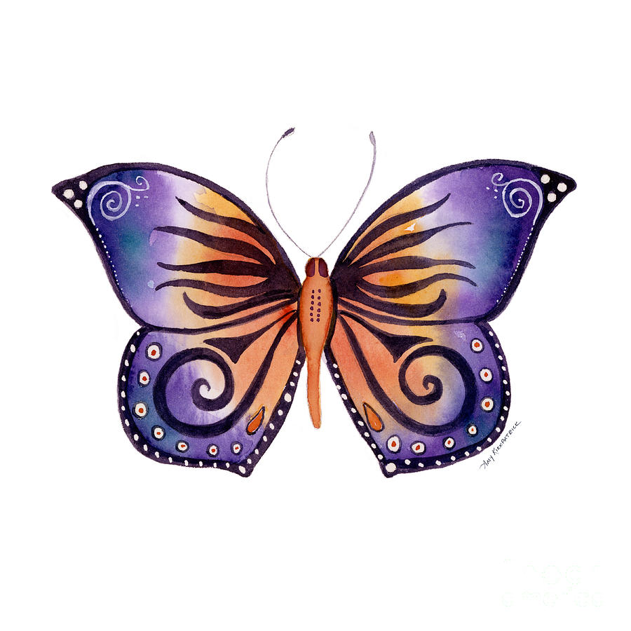 93 Orange Purple Capanea Butterfly Painting by Amy Kirkpatrick