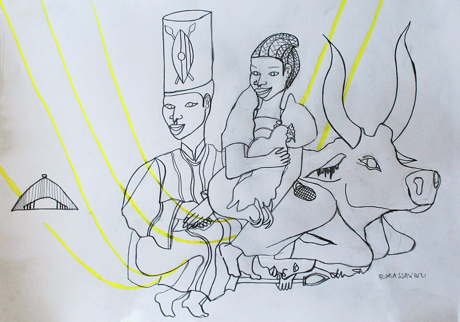 Kintu and Nambi Arrival at the Royal Kingdom of Buganda #94 Drawing by Gloria Ssali