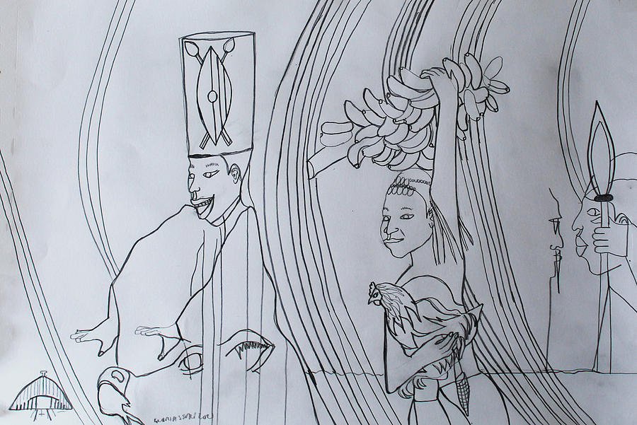 Kintu and Nambi Arrival At The  Royal Kingdom of Buganda #98 Drawing by Gloria Ssali