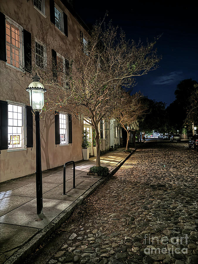 Cobleston Street At Night In Historic Downtown Charleston Photograph