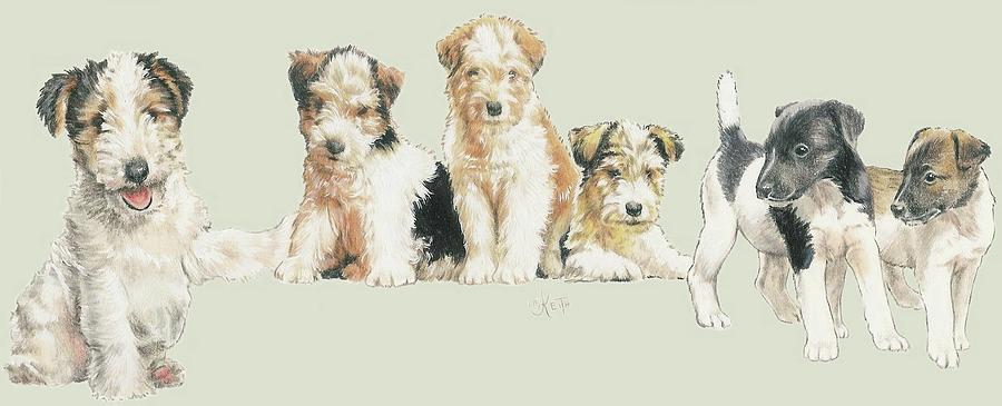 Wire Fox Terrier Puppies Mixed Media by Barbara Keith
