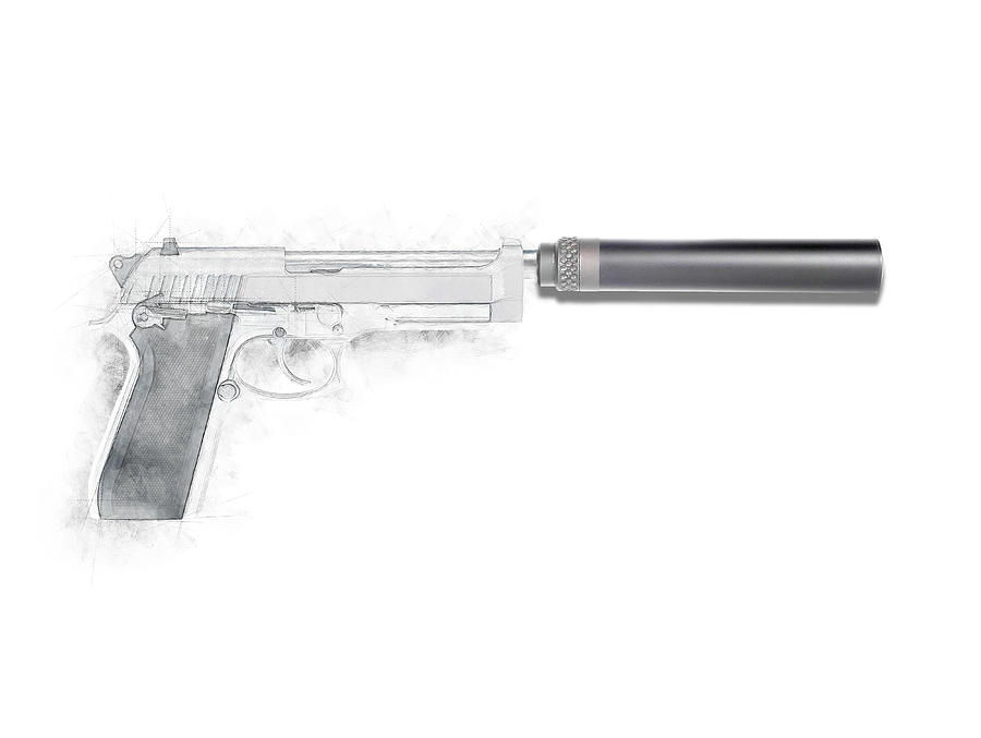 9mm Pistol With Suppressor Digital Art