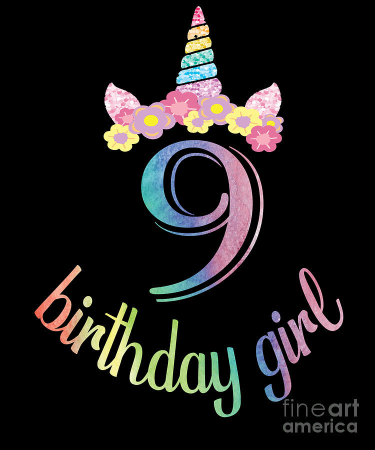 9th Birthday girl tshirt 9 years old party gift Digital Art by Art ...