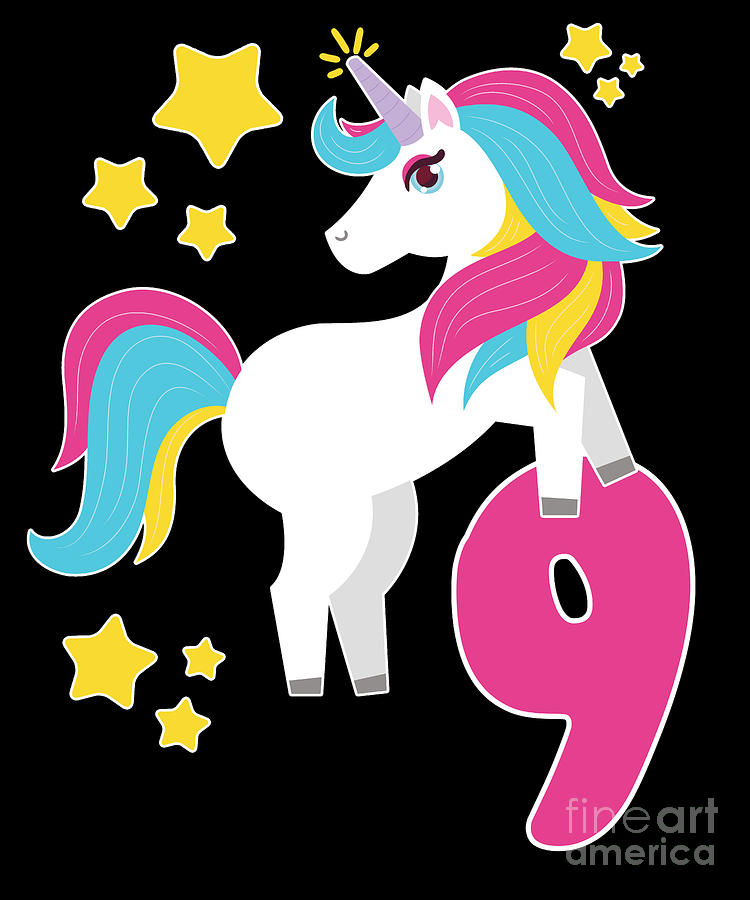 9th Birthday Girl Unicorn I Am 9 Gift Digital Art by J M