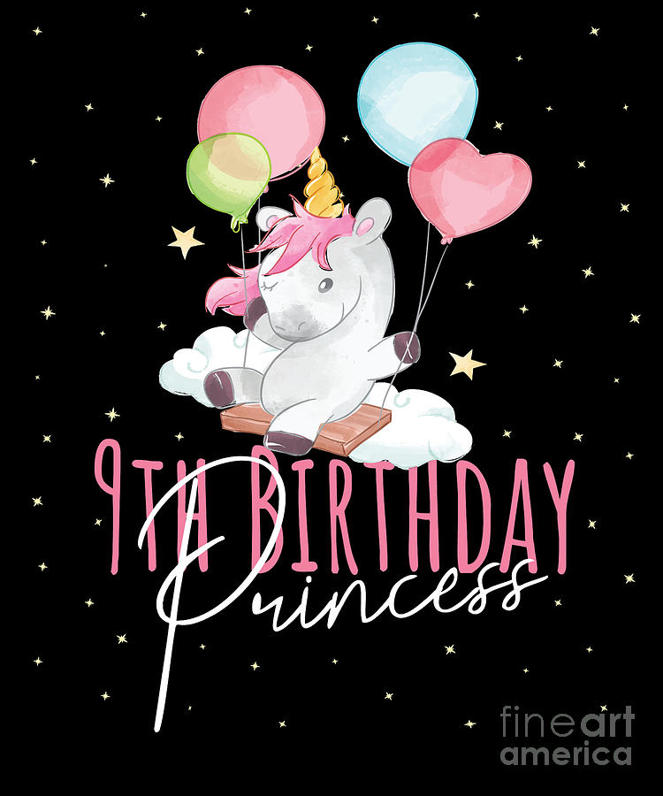 9th Birthday Princess Girl 9 Years Old Unicorn Lover BDay product ...