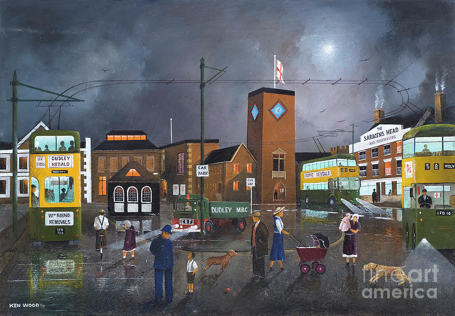 Dudley Trolley Bus Terminus  - England Painting by Ken Wood