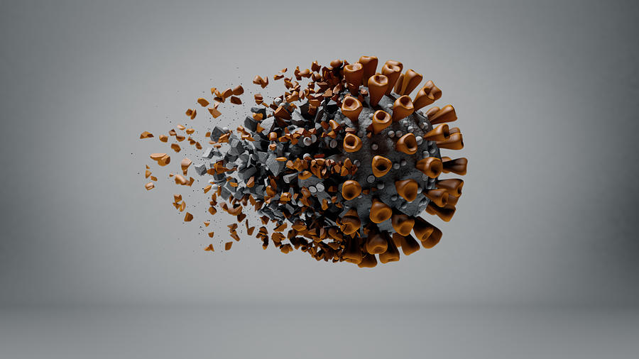 A 3d animation of the COVID-19 Virus or Coronavirus being broken apart. A severe acute respiratory syndrome. Photograph by Jordan Siemens