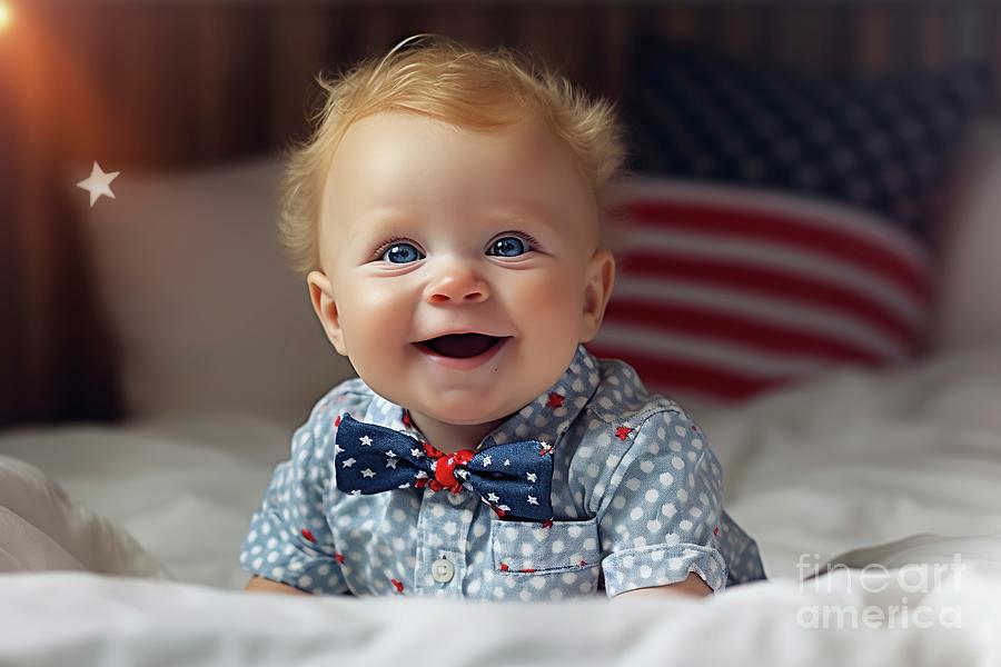 A baby dressed in clothing emblazoned with patriotic symbols smi Photograph by Joaquin Corbalan