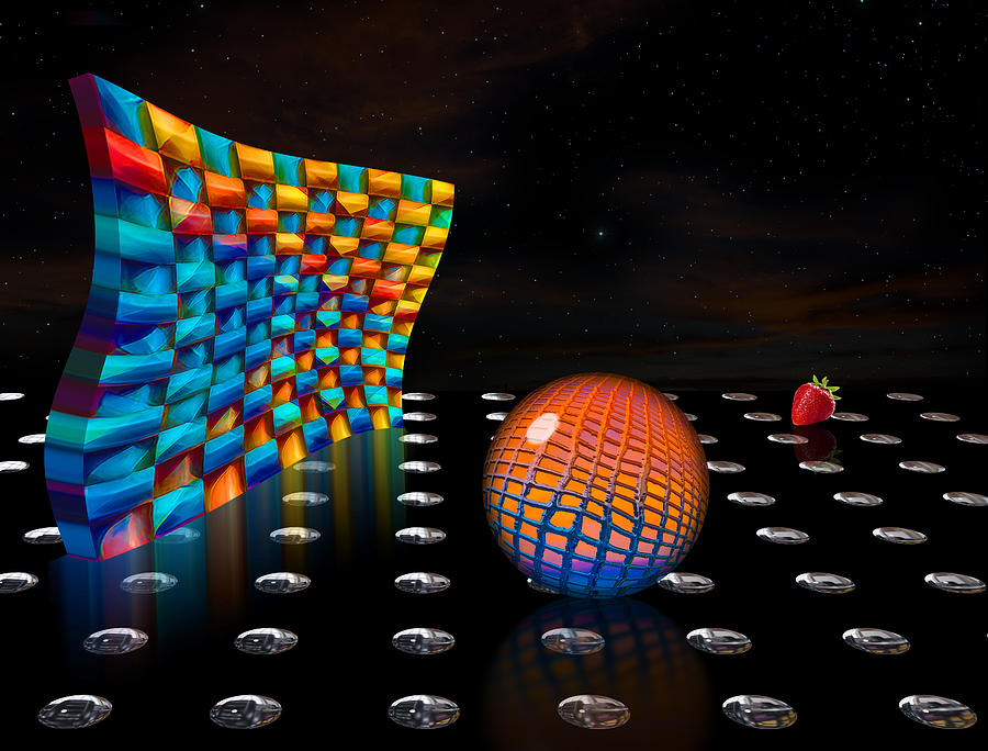 Space Digital Art - A Ball a Wall and a Strawberry by Paul Wear