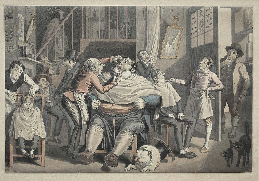 A Barbers Shop Date unknown after Thomas Rowlandson British 1756 to 1827 Painting by MotionAge Designs