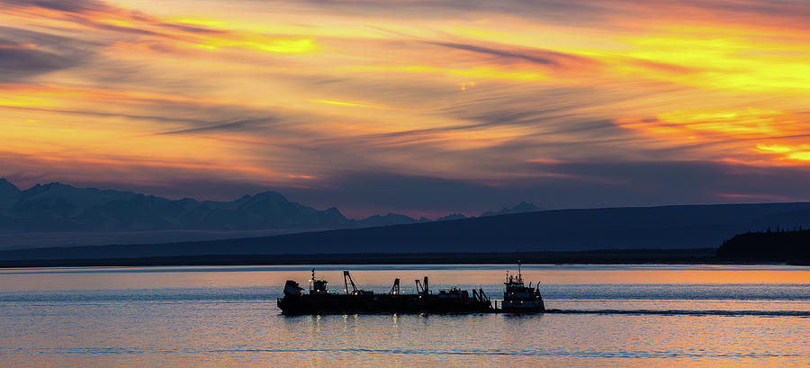 A Barges Silhouette Against Alaskan Skies Photograph by Kyle Lavey