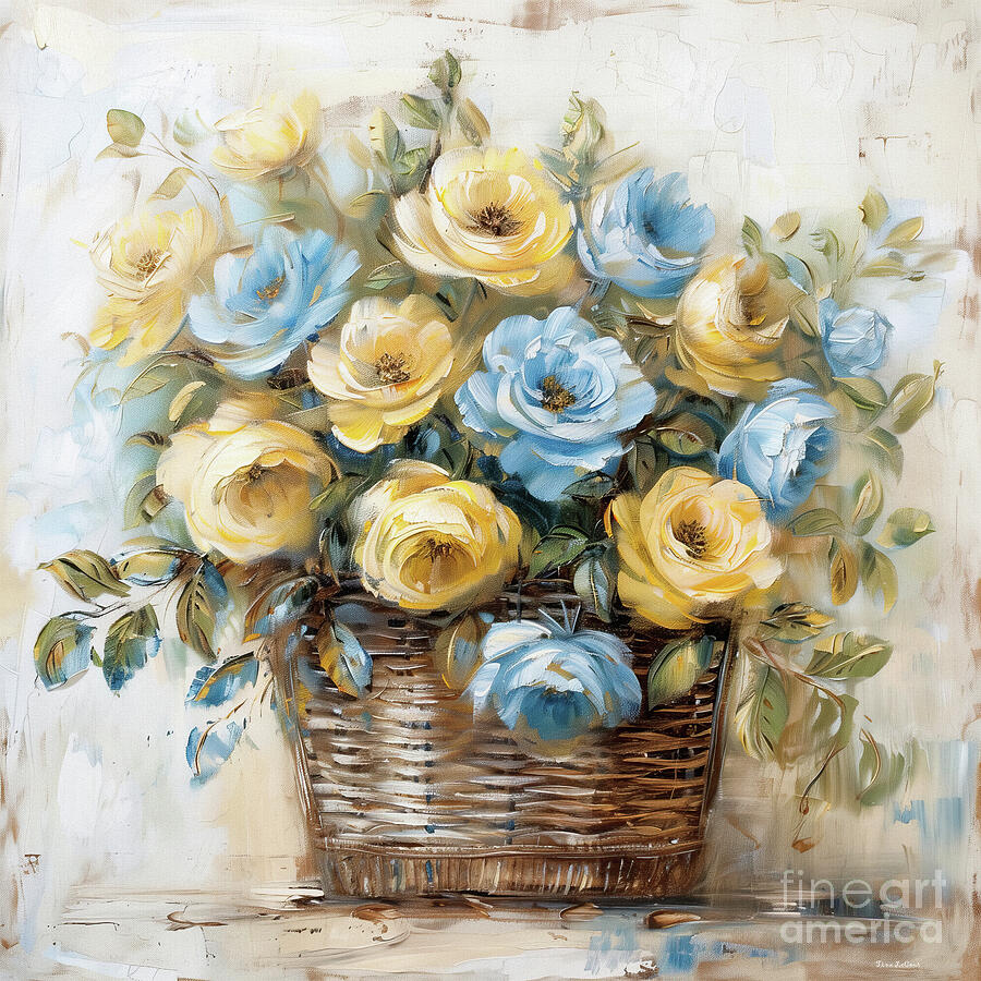 Flower Painting - A Basket Of Roses by Tina LeCour