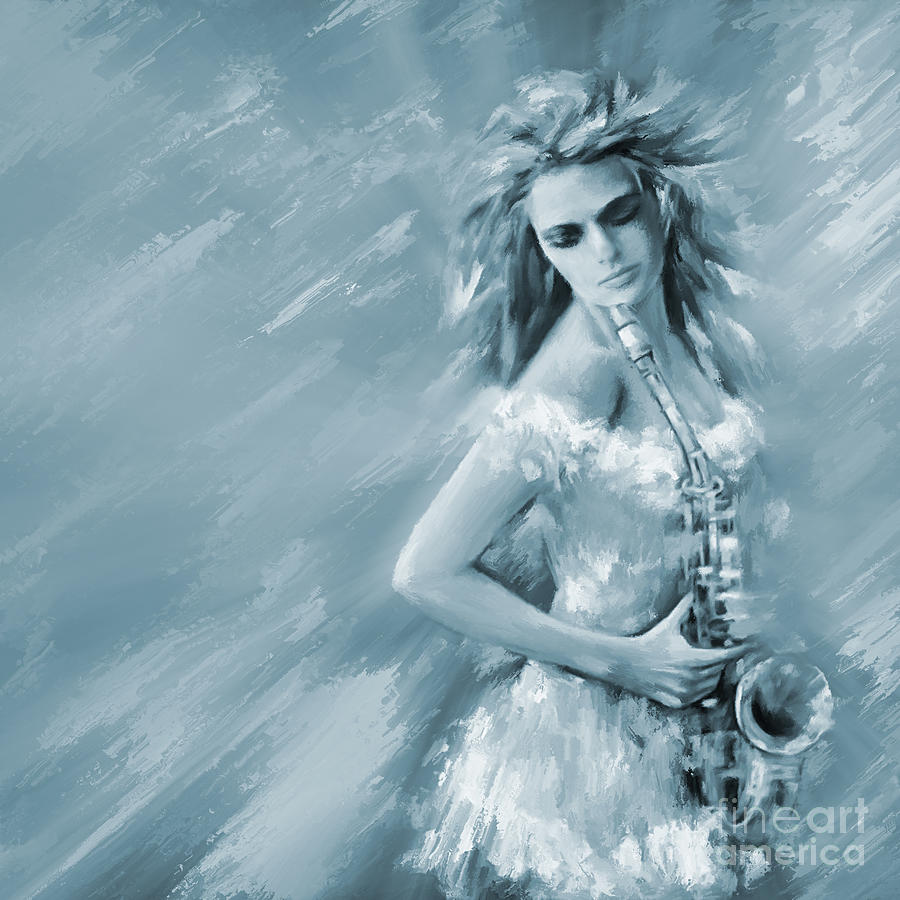A beautiful lady playing trumpet Painting by Gull G