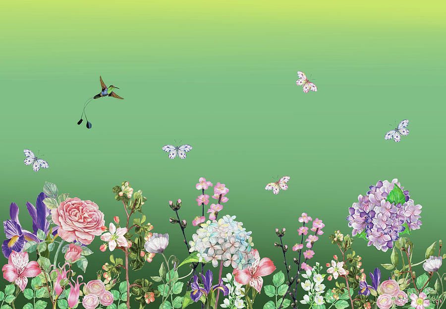A Beautiful Summer Afternoon With Flowers Butterflies And Birds Mixed Media by Johanna Hurmerinta