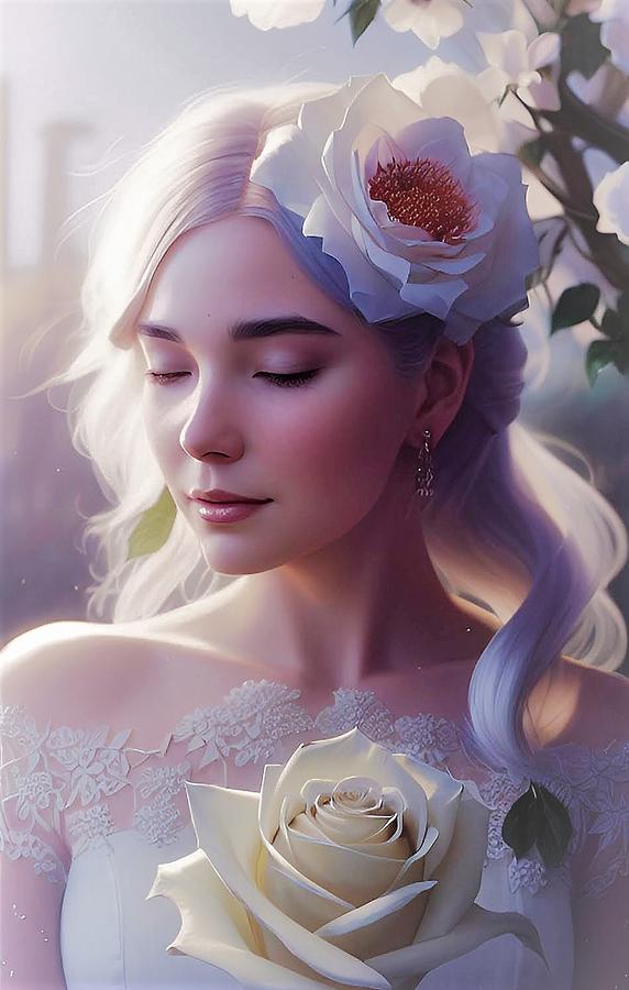 A I A Beautiful White Rose 1 Digital Art by Denise F Fulmer