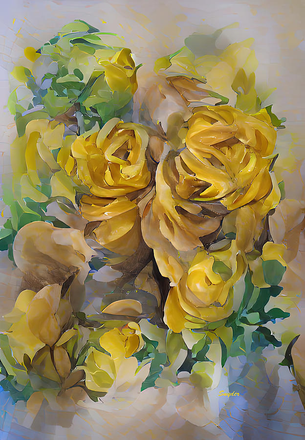 A Bed of Yellow Roses AI Digital Art by Floyd Snyder