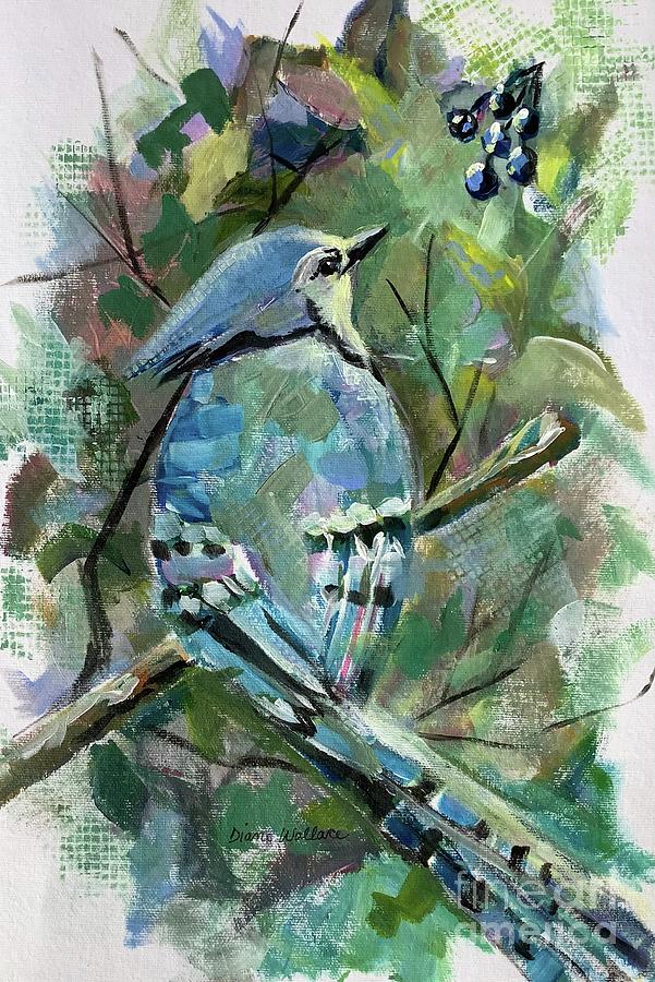 A Berry Blue Jay Painting by Diane Wallace