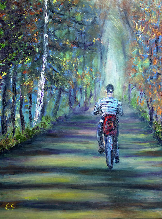 A Bikers Forest Painting by Evelyn Snyder