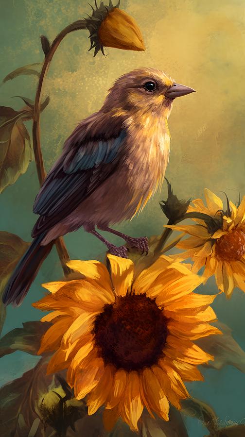 A bird and sunflower 2 Painting by Lilia D - Fine Art America