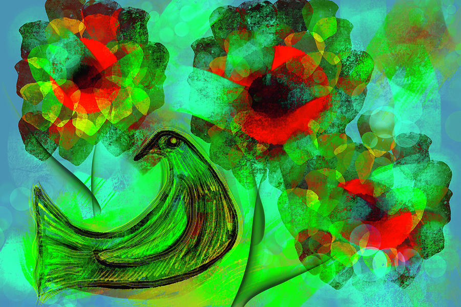 A Bird in the Garden Abstract Art Digital Art by Peggy Collins
