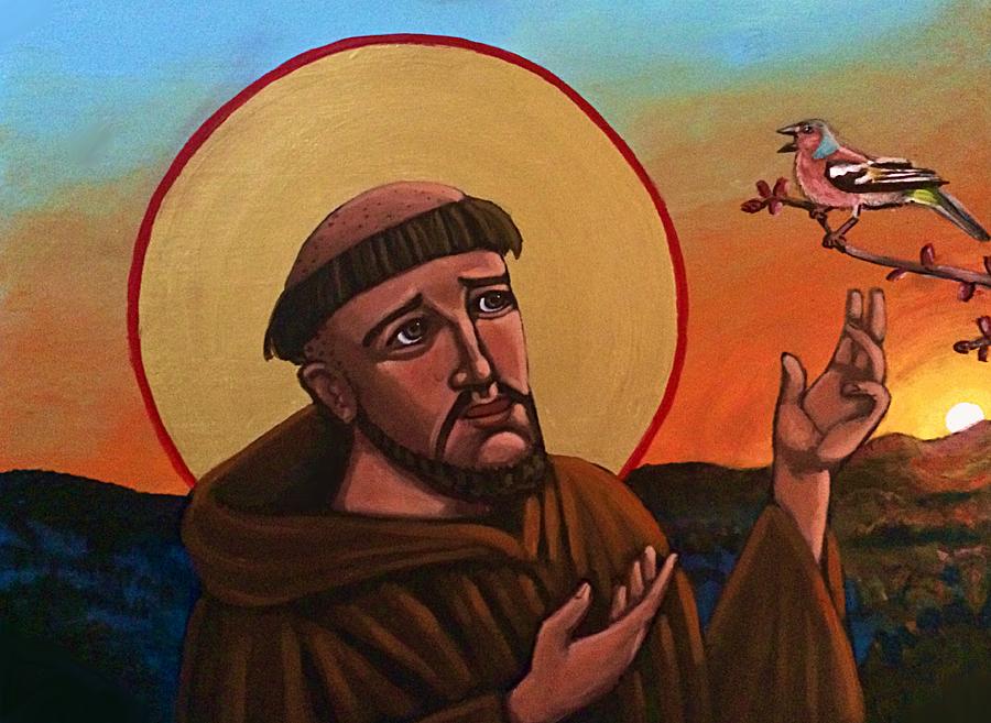 A Bird Preaches to Francis Painting by Kelly Latimore