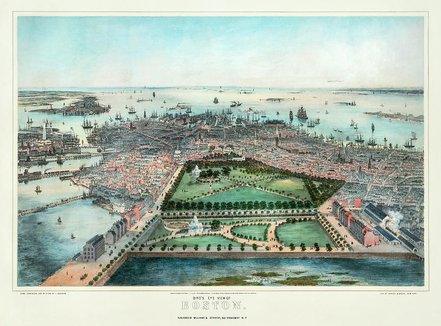 Boston Photograph - A Birds Eye View Over Boston Massachusetts 1850 by Carol Japp