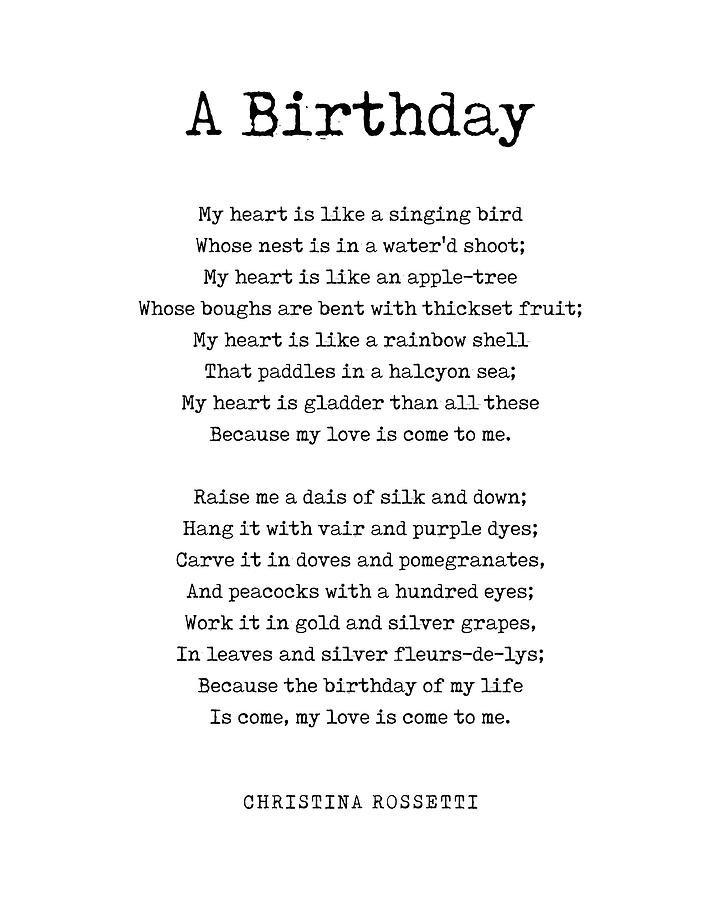 A Birthday - Christina Rossetti Poem - Literature - Typewriter Print 2 Digital Art by Studio Grafiikka
