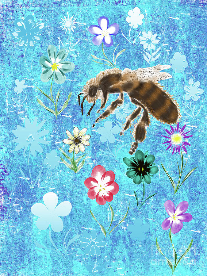A Bizzy Buzzy Bee In A Digital Garden Digital Art