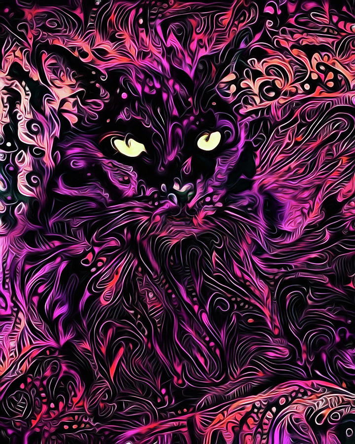 A Black Cat Named Speedy - Purple Digital Art by Peggy Collins
