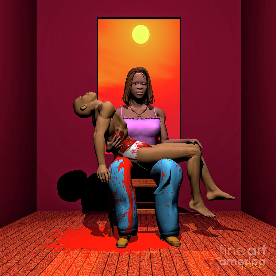 Figures Digital Art - A Black Mothers Sorrow 1 by Walter Neal