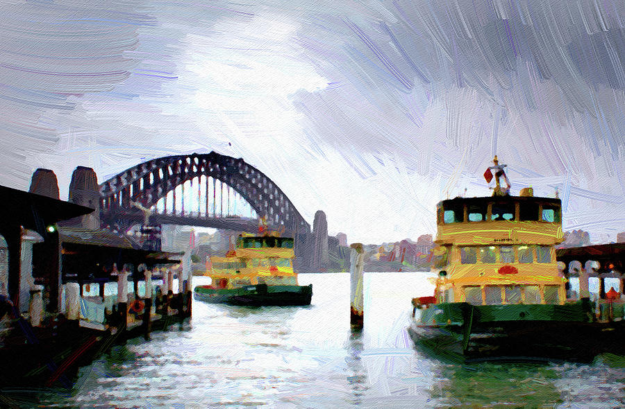 A bleak day in Sydney Circular Quay, Oil Painting ca 2020 by Ahmet Asar Digital Art by Celestial Images