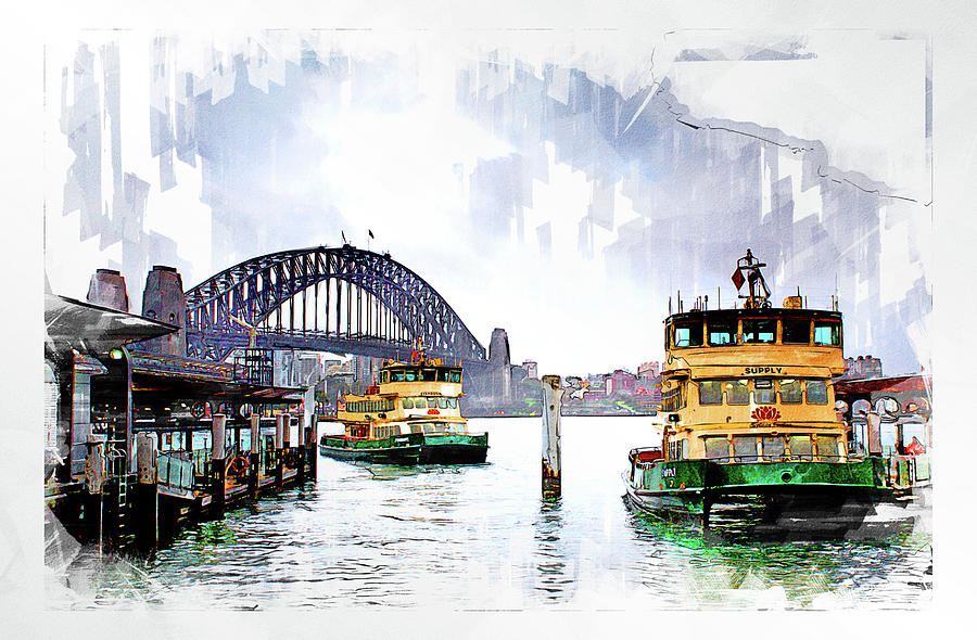A bleak day in Sydney Circular Quay painting Digital Art by Celestial Images