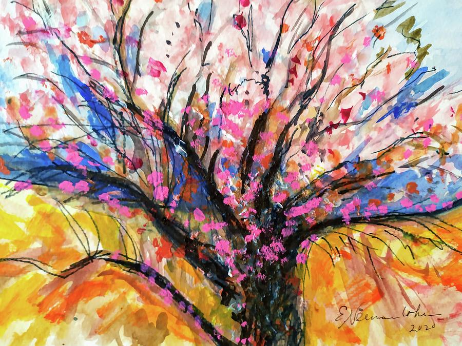 A Blossoming Almond Tree in Spring Painting by Esther Newman-Cohen