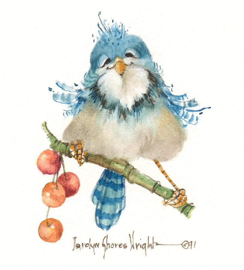 A Blue Bird with Berries Painting by Carolyn Shores Wright - Fine Art ...