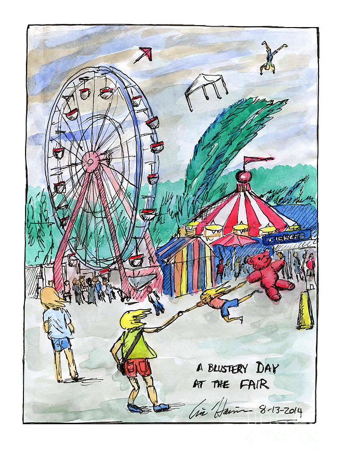 A Blustery Day at the Fair Drawing by Eric Haines