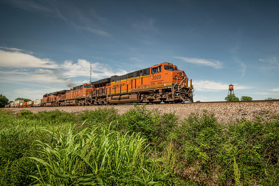 A BNSF 3920 leads a intermodal train at Terrell Arkansas Photograph by Jim Pearson