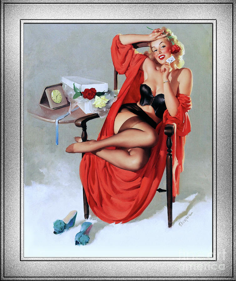 Red Roses Painting - A Bouquet Of Roses by Gil Elvgren Remastered Vintage Illustration Xzendor7 Art Reproductions by Rolando Burbon