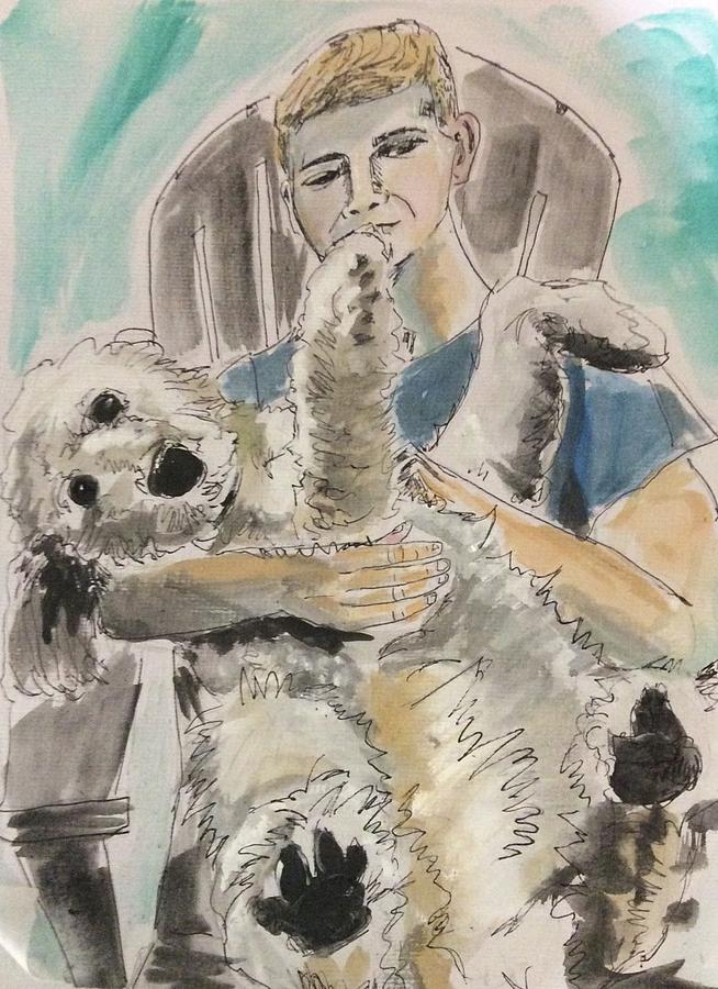 A Boy and his Dog Drawing by Eileen Backman