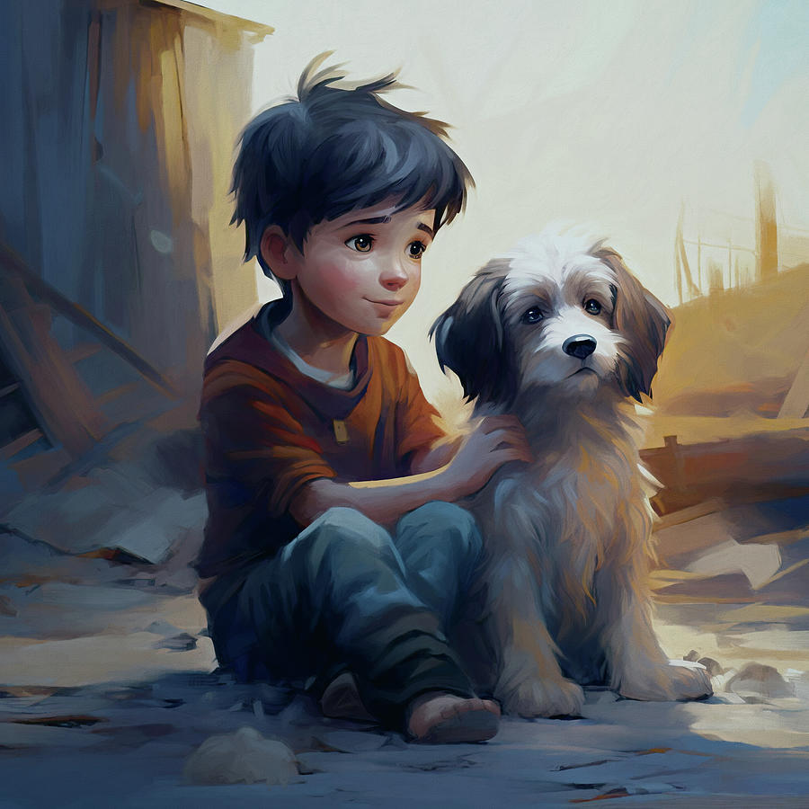 A Boy And His Dog Digital Art by Marian's Graphic - Fine Art America