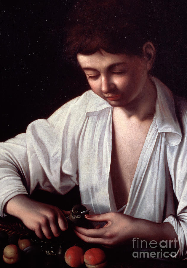 Caravaggio Painting - A boy peeling a fruit, 1591  by Caravaggio